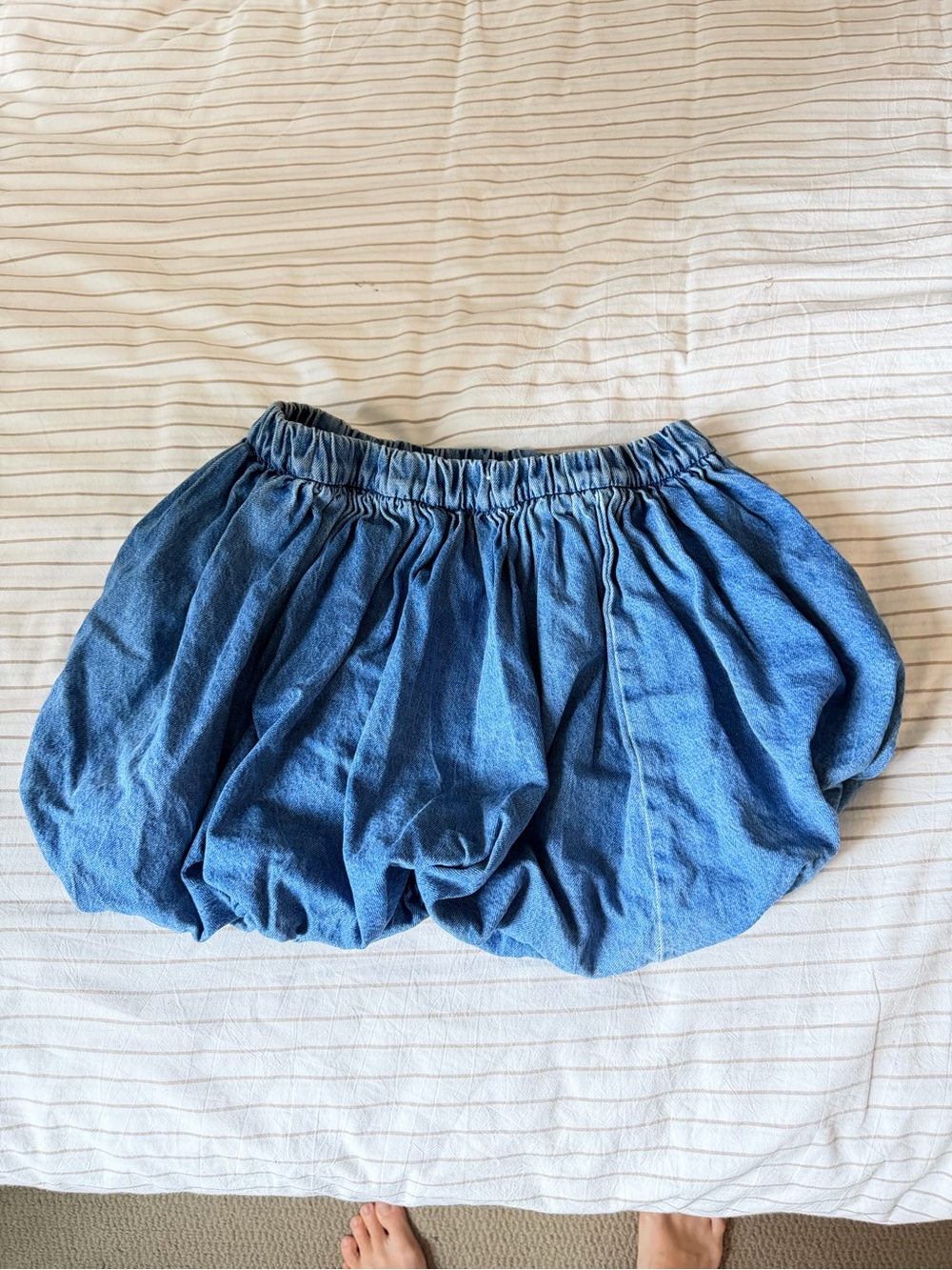 Stradivarius Denim Bubble Skirt in Medium Blue